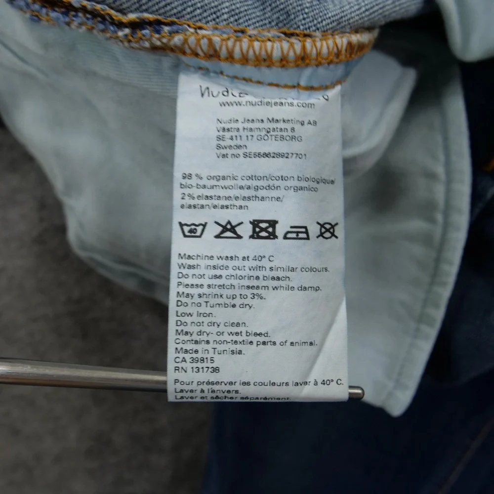 Nudie Jeans Mens 34 Blue High Kai Slim Straight Mid Rise Denim Zip Fly Organic